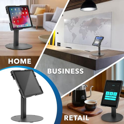 Mount-It! Universal Tablet Stand with Tilt, Anti-Theft Retail iPad POS Kiosk Stand, Fits 9.7"–13.1" Tablets, 90° Rotation & 180° Tilt, 20 lb Capacity, Steel Countertop Mount, Black - color: Black