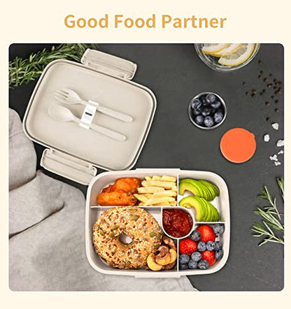 Bento Lunch Box, 5 Compartments Lunch Container for Kids/Adults with Snack cup, Wheat Fiber Eco-Friendly Double Insulated Boxes, Dishwasher and Microwave Safe, BPA-Free (White) - color: White