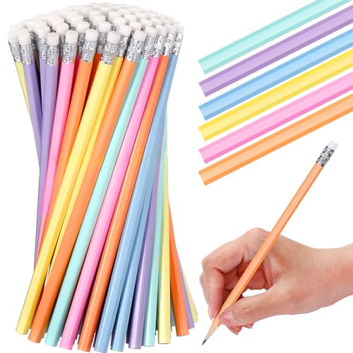 TecUnite 120 Pcs #2 HB Pencils with Eraser No 2 Unsharpened Wooden Hexagonal Pencils for Adults Gifts for School Exam art Learning Office Sketching(Pastel) - color: Pastel