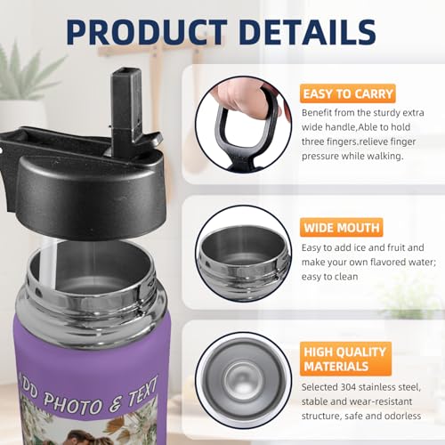 Personalized Photo Water Bottle, Custom Stainless Steel Insulated Sport Water Bottle with Pictures Text, Customized Sport Tumbler Gifts for Men Women Kids Birthday Anniversary Christmas, 18 OZ - color: # design 01 pic