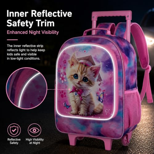 AGSDON 3PCS Rolling Backpack for Girls and Boys, Kids Roller Wheels Bookbag, Wheeled Elementary School Bag with Lunch Bag - color: Doctor Cat