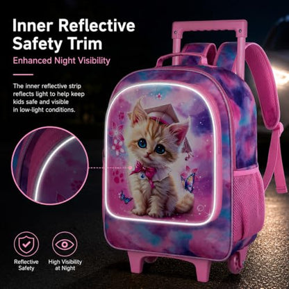 AGSDON 3PCS Rolling Backpack for Girls and Boys, Kids Roller Wheels Bookbag, Wheeled Elementary School Bag with Lunch Bag - color: Doctor Cat