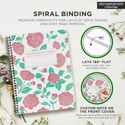 Decomposition Camellias College Ruled Spiral Notebooks – 9.75 x 7.5 Journal with 160 Lined Pages – Cute Notebooks for School Supplies, Home & Office – 100% Recycled Paper – Made in USA - color: Camellias