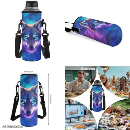 Galaxy Wolf Backpack for Girls Kids Backpack with Lunch Box Water Bottle Pouch and Soft Pencil Case 4PCS Set Cute Bookbag with Front Pocket 17" Large School Bag for Graduation Season Gift - color: Cool Galaxy Wolf