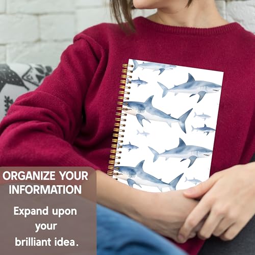 KAOWT Ocean Shark Notebook Journal, Shark Gifts Office Supplies Notebooks for Note Taking, Marine Biology Ocean Journal, Shark Lover Gifts, Hardcover Spiral Notebook 5.5x8.3in - color: Summer notbook-watercolor shark