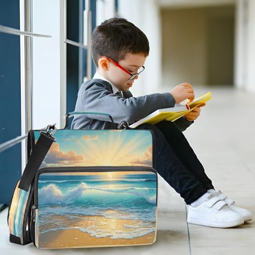 3 Ring Zipper Binder Sunrise Sunset Ocean Beach Binders Bag with Shoulder Strap 500 Sheets Paper Organizer Trapper Keeper Documents Storage File Folder for School Office - color: A493