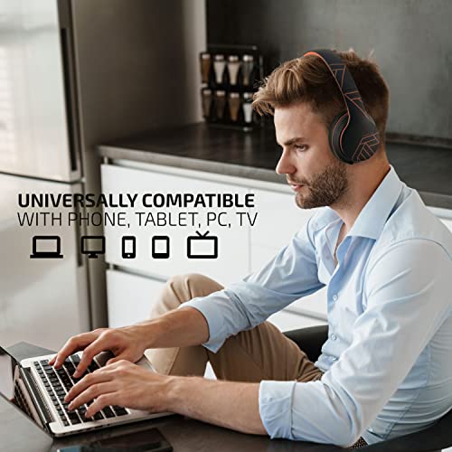 PowerLocus Wireless Bluetooth Headphones, Over Ear Headphones with Microphone, 50H Playtime, HiFi Stereo Sound, Deep Bass, Soft Earmuffs, Foldable Lightweight Headphones for Travel/PC/Cell Phone - color: Black/Orange
