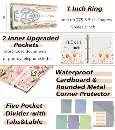 3 Ring 1 Inch Binder Organizer, KLLVE Three Ring Binders with Clipboard, 5-Tabs Pockets Dividers, Plastic Folder, 18 Divider Stikers,Pen Loop (Weeds, Letter Size) - color: Weeds, size: 1in（Letter Size）