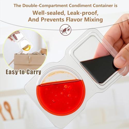 20 Pack Double Compartment Condiment Containers with Lids Reusable Leakproof Plastic Snack Containers for Sauce Dip Dressing Travel and Sampling Clear To-Go Dual Compartment Food Storage (Clear-20Pcs)