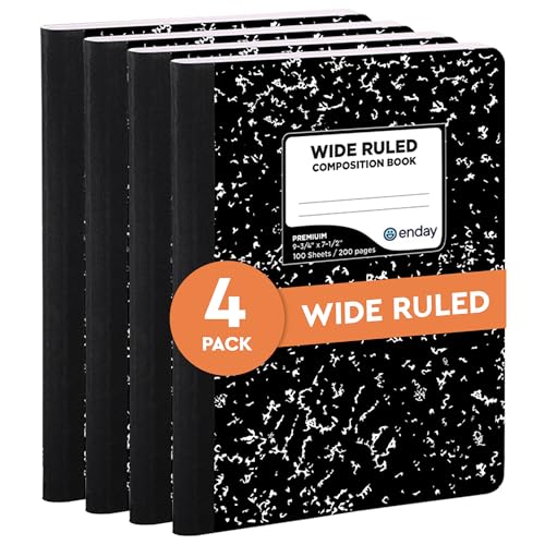 Emraw Marble Composition Notebook Wide Ruled Black and White Composition Books 100 Sheets (4 Pack) - By Enday - color: Black Marble, size: 4 Pack