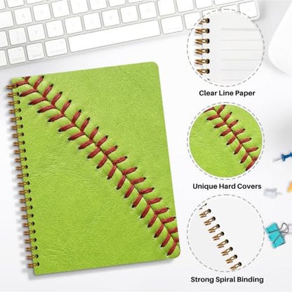 Softball Print Spiral Notebook, Unique Gifts for Softball Fans,5.8x8.3 Inch | Sport Themed Journal With Red Stitching Pattern, A5 Lined Notebook, Daily Planner Memo Notepad For Classroom Office Home - color: Softball Stitch