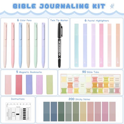 DazSpirit 25Pcs Bible Journaling Kit, Bible Study Supplies for Women | Includes 6 No Bleed Bible Highlighters, 6 Color Pens, 90 Laminated Bible Tabs, Magnetic Bookmarks & Sticky Notes - style: 6 Highlighters
