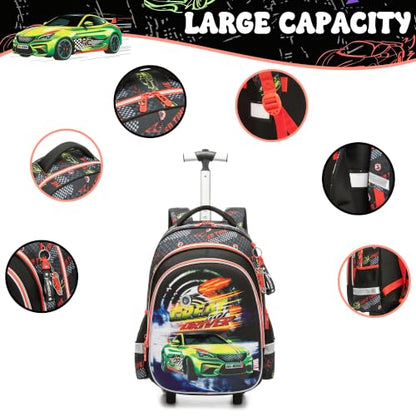 Meetbelify Rolling Backpack for Boys Backpacks with Wheels for Elementary Preschool Students 3 in 1 Kids Rolling Backpacks with Lunch Box Pencil Case Travel Luggage for Boys Age 8-10 - color: 02 Car