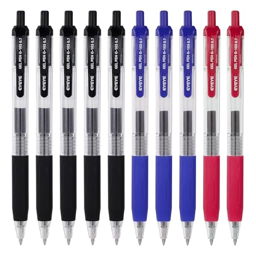 EYEYE G-103 Gel Pen 0.7mm, 5 Black 3 Blue 2 Red, Medium Point Pens | Retractable, Quick Drying, Ballpoint Pen Fine Point Smooth Writing Pens for Office School Supplies - color: 3 Colors, size: 0.7mm