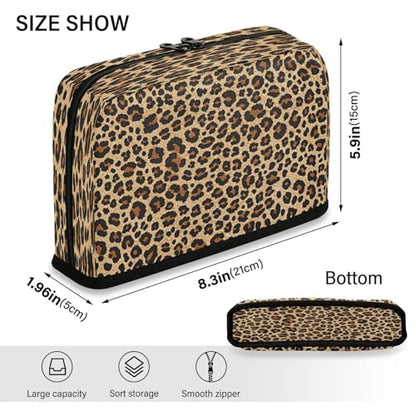 Brown Leopard Print Pencil Case Organizer, Large Capacity Stand-Up Pen Pouch with 3 Compartments, Foldable Makeup Bag for School Office Travel Supplies, 8.3 x 5.9 Inch - color: Leopard