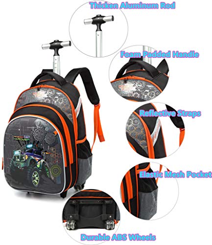 Meetbelify 3Pcs Rolling Backpack for Boys with Lunch Bag Pencil Case School Bags Wheeled Backpack - color: Gray