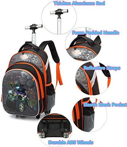Meetbelify 3Pcs Rolling Backpack for Boys with Lunch Bag Pencil Case School Bags Wheeled Backpack - color: Gray