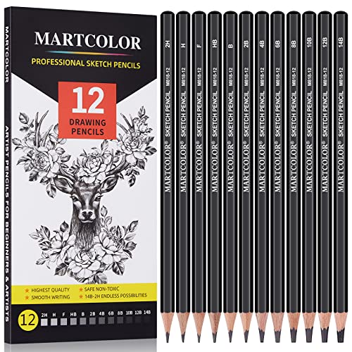 MARTCOLOR Drawing Sketching Pencils Set, 12 Pack Graphite Pencils(14B - 2H), Ideal for Drawing Art, Sketching, Shading, Artist Pencils for Beginners & Pro Artists
