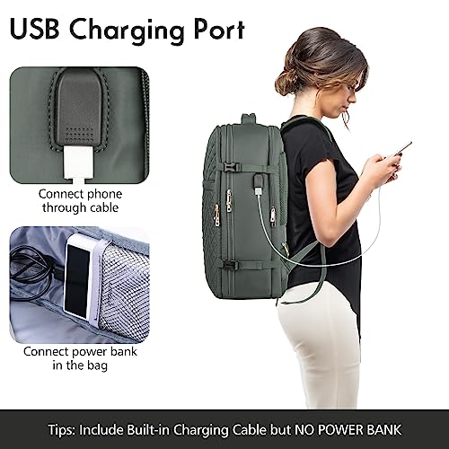 MOMUVO Large Travel Backpack Women, Flight Approved Carry On Backpack, Water Resistant Anti-Theft Large Casual Daypack Fit 17 Inch Laptop with USB Charging Port, Olive Green - color: Olive Green, size: 17.3 inch