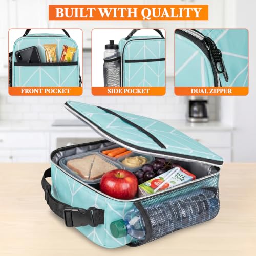 opux Insulated Lunch Bag for Kids Boys Girls, Small Compact Lunch Box with Wide Opening & Mesh Pockets, Reusable Lunch Pail for School, Work, Adults, Men, Women, Teal - color: Teal