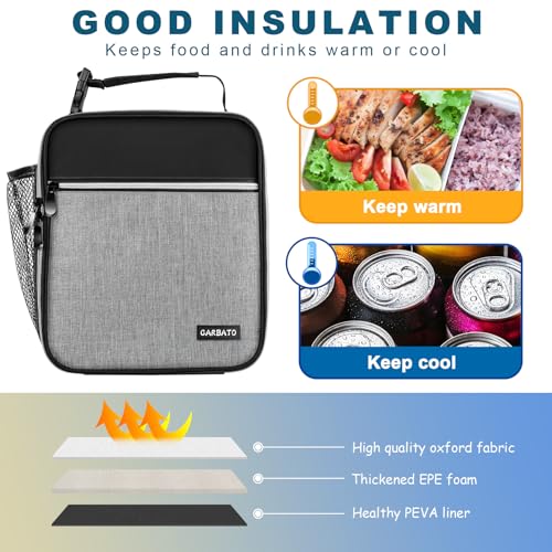 Lunch Bag, Durable Insulated Lunch Box Reusable Adults Tote Bag Lunch Box Durable Reusable for Adults (Black-Light Gray) - color: Black-Light Gray