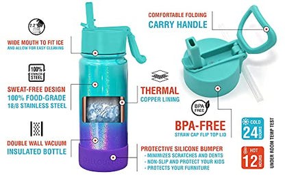 CHILLOUT LIFE 12oz Kids Insulated Stainless Steel Water Bottle with Leak Proof Straw Lid & 144 Stickers - color: Mermaid Sparkle, style: 12 oz