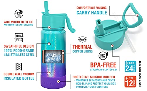 CHILLOUT LIFE 12oz Kids Insulated Stainless Steel Water Bottle with Leak Proof Straw Lid & 144 Stickers - color: Mermaid Sparkle, style: 12 oz