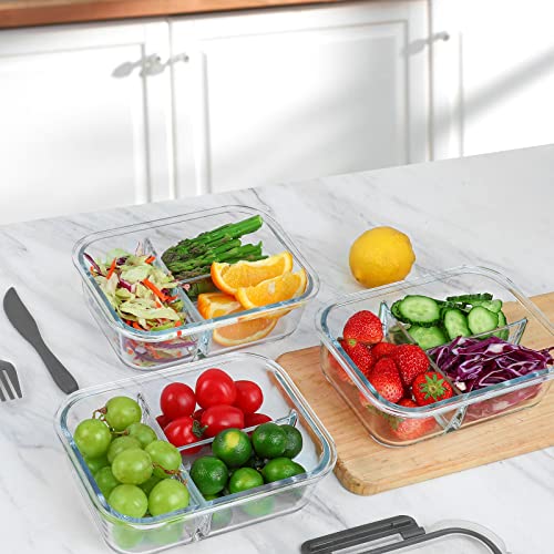 M MCIRCO [5-Pack, 36 oz] Glass Meal Prep Containers 3 Compartment with Lids, Glass Lunch Containers,Food Prep Lunch Box,Bento Box,Microwave, Oven, Freezer, Dishwasher (4.5 Cups) - color: Gray