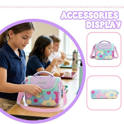 Girls Rolling Backpack with Lunch Box School Backpacks with Wheels 16.5" Roller Backpack for Girls, 3pcs Kids Wheeled Bookbag for Elementary School - color: Zisehuaduo
