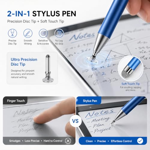 6 PCS Stylus Pen for Touchscreen, 2in1 Universal Stylus for Nintendo Switch | Metal Barrel, High-Precision Disc Tip Capacitive Stylus Pencil for Apple iPad/Ayn Thor/iPhone/Android Smartphones and Tablets