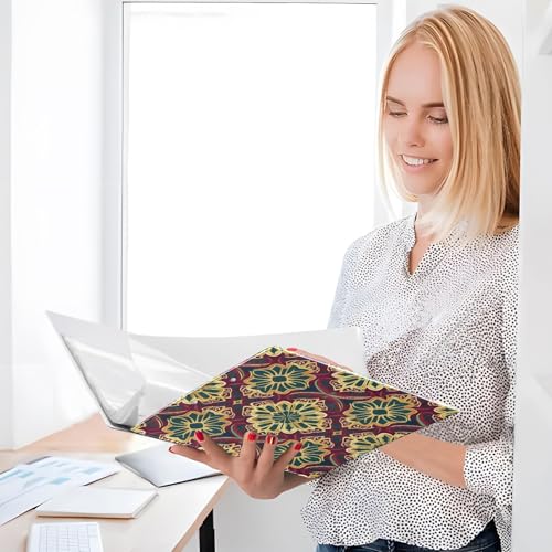 3 Ring Binder with Clipboard, D Rings Holds 200 Sheets, Heavy Duty Binders Folder for School Office, Waterproof PVC Cover with 3 Interior Clear Pockets, Songket Textile Texture