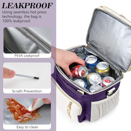 LOKASS Lunch Box for Women-16L-Insulated Lunch Bag Women, Expandable Double-layer Leakproof Cooler Bag with Upgrade Adjustable Shoulder Strap Ideal for Work/Picnics（Purple） - color: Purple