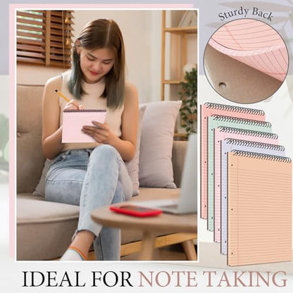 MotiMind 10 Pack 8.5" x 11" Top Spiral Notebook with 3 Hole Punched Light Colors Legal Pads College Ruled Notepad 50 Sheets Hard Cardboard Paper Wirebound Notepad for Office School Business - color: Light Colors