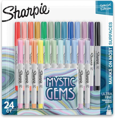 SHARPIE Permanent Markers Ultra-Fine Point Featuring Mystic Gem Color Markers Assorted 24 Count (Pack of 6) - size: Ultra Fine Tip (24 Count Pack of 6), style: Mystic Gems