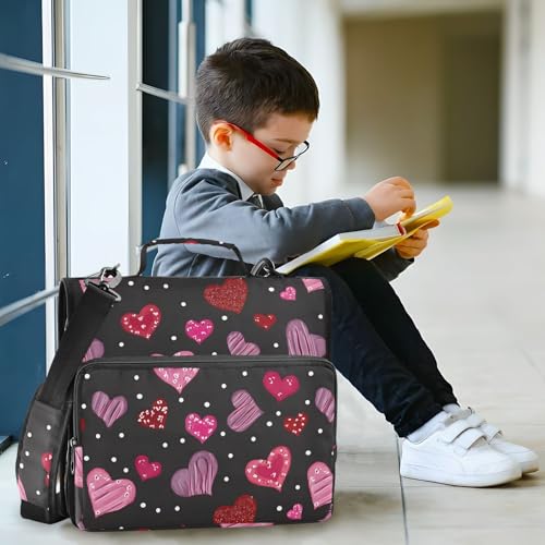 3 Ring Zipper Binder Red Pink Love Heart Binders Bag with Shoulder Strap 500 Sheets Paper Organizer Trapper Keeper Documents Storage File Folder for School Office - color: A2808