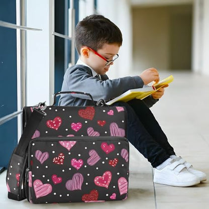 3 Ring Zipper Binder Red Pink Love Heart Binders Bag with Shoulder Strap 500 Sheets Paper Organizer Trapper Keeper Documents Storage File Folder for School Office - color: A2808