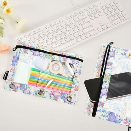 Cute Axolotl Pencil Pouch for 3 Ring Binder, Binder Pencil Pouches with Clear Window Zipper Pencil Case for Office College Supplies, 2PCS (B0301) - color: B0301