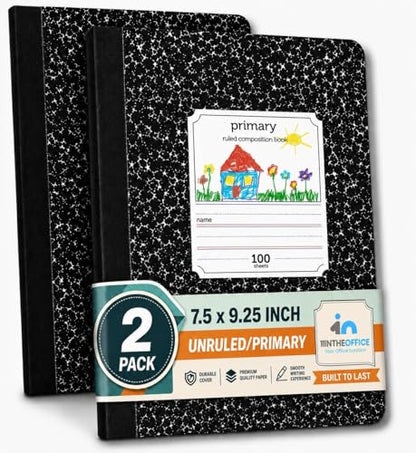 1InTheOffice Primary Composition Notebook, 7 1/2" x 9 3/4", Unruled/Primary Ruled, 100 Sheets