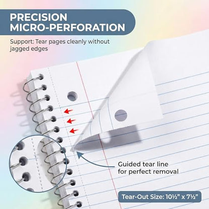Single Subject Spiral Notebook, 70 Ruled Pages, 10.5 x 8 Inch, College Ruled Paper, Wire Bound Notebook for School, College, Office & Home Pack of 12