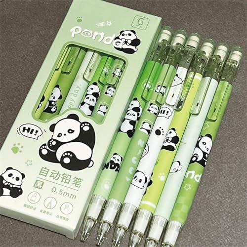 MOZXIRZ 4 Pcs Cute Mechanical Pencils with Eraser 0.5mm Cartoon Panda Mechanical Pencil School Pencil for Women (6pcs Panda) - color: 6pcs Panda