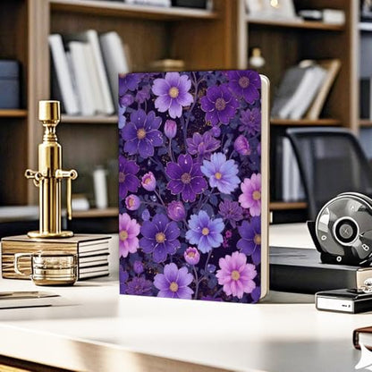 Pretty Leather Lined Journal Purple Floral Notebook 200 Pages A5 Ruled Notebooks, Aesthetic Cute Journal for Women, Cute Purple Stuff Office Supplies, Perfect for Office School Home (5.8 x 8.3) - color: Multi 1721