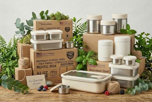 Modaniam Stainless Steel Bento Box, Stainless Steel Lunch Box for Adults, 42 OZ, Metal Lunch Box, Lunch Containers with Compartment, Vanilla, Leak Proof - color: Vanilla: 42 OZ Lunch Box Set