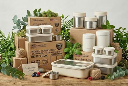 Modaniam Stainless Steel Bento Box, Stainless Steel Lunch Box for Adults, 42 OZ, Metal Lunch Box, Lunch Containers with Compartment, Vanilla, Leak Proof - color: Vanilla: 42 OZ Lunch Box Set