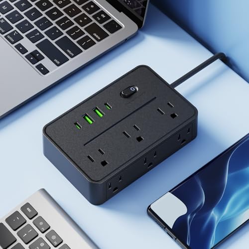High Speed with 78 Inch Cord USB C PD Desktop Power Strip 10 Port Multi Outlet for Office Home Charging