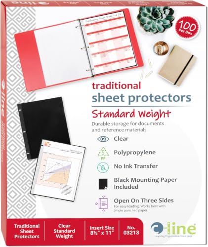 C-Line Traditional Standard Weight Poly Sheet Protectors, Clear, 8.5 x 11 Inches, 100 per Box (03213) (Pack of 10) - size: Box of 100 (Pack of 10)
