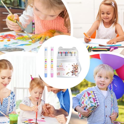 Twist Crayons for Kids 36 Pieces Safe Multifunctional Washable Easy-Grip | Kids Crayons Coloring Supplies for Prechoolers Kindergarten Students Boys Girls Children Teen Daughter