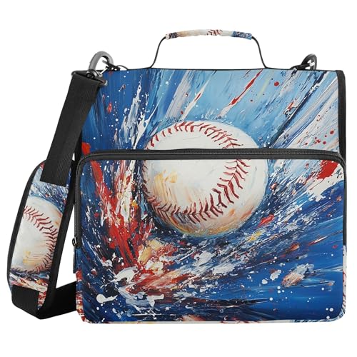 Baseball Zipper Binder with Shoulder Strap, 500 Sheets Capacity, Multiple Pockets 1.5Inch 3 Ring Zipper Binder - color: Baseball