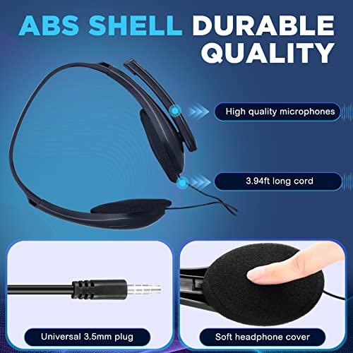 Yunsailing 20 Pack Bulk Classroom Headphones with Microphone Students Wired School Class Set Headphones for School Library Computer Office Adults 3.5 Jack Universal Plug(Black) - color: Black