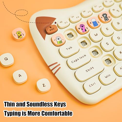 Cute Cat 2.4G USB Wireless Keyboard and Mouse Combo, Silent Keys, Candy Colors, Compatible with Notebook, PC (MilkTea-110Keys) - color: MilkTea-110Keys