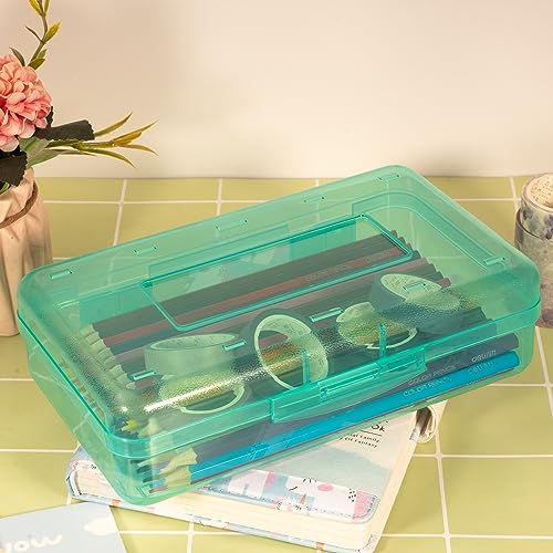 Pencil Box, Large Capacity Pencil Case, Plastic Pencil Boxs for Kids Girls Boys Adults, Hard Crayon Box Storage with Snap-Tight Lid for School Office Supplies Green PB36 - color: Green